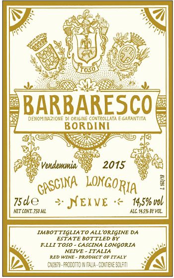 Etichetta Barbaresco Bordini 2015 Produttori di vino a Neive
